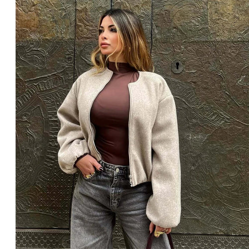 Women's Cropped Fleece Bomber Jacket