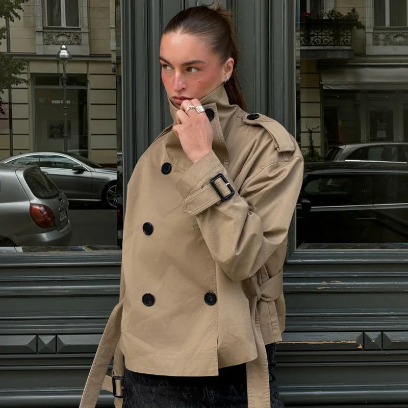 Cropped Belted Trench Jacket
