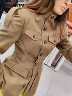 Khaki Stand Collar Utility Jacket