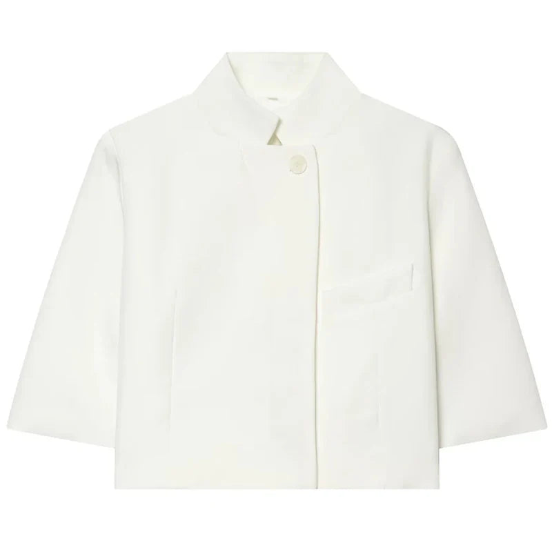 Asymmetric Cropped Stand Collar Blazer