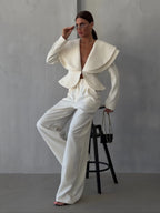 Layered Lapel Cropped Blazer Trouser Set