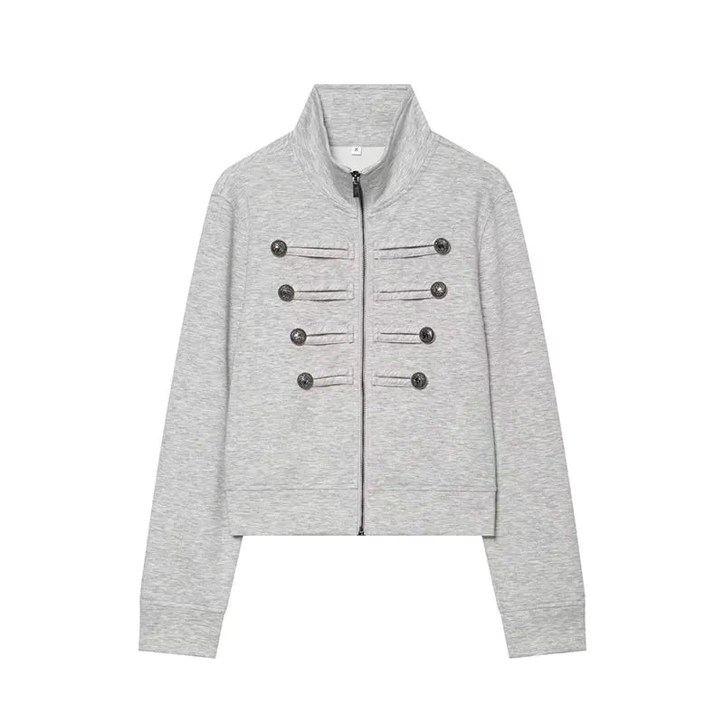 Cropped Stand Collar Zip Jacket