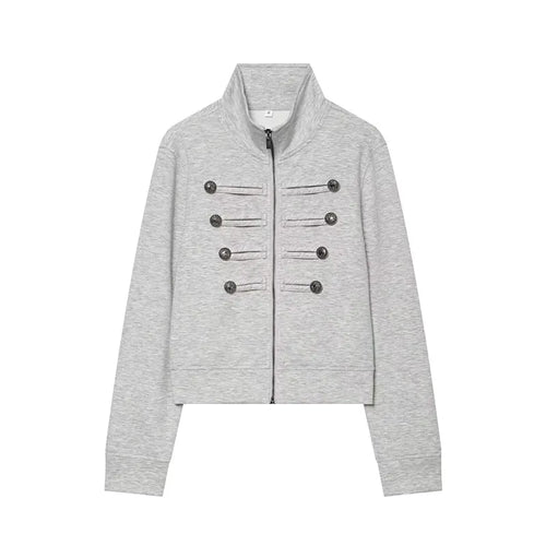 Cropped Stand Collar Zip Jacket