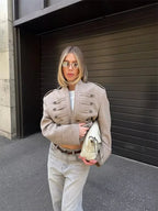 Taupe Military-Inspired Cropped Jacket