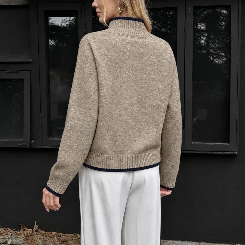 Contrast Trim Mock Neck Sweater