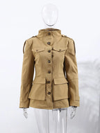 Khaki Stand Collar Utility Jacket