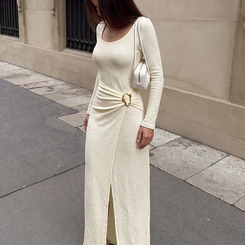 Ruched Knit Slit Maxi Dress