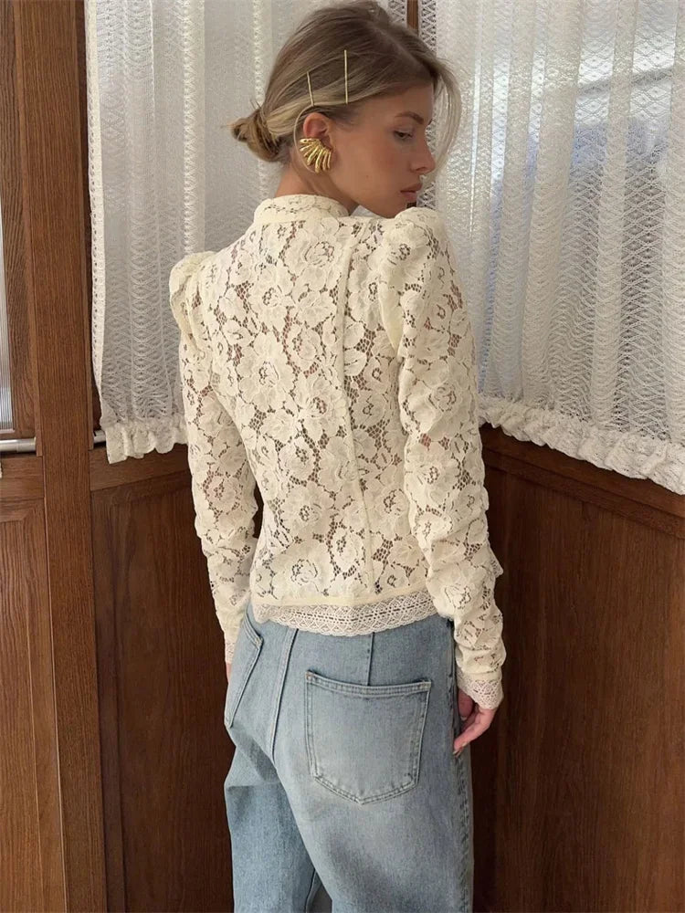 Floral Lace High Collar Blouse