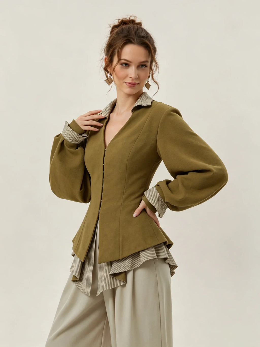 Layered Lace-Up Peplum Blouse