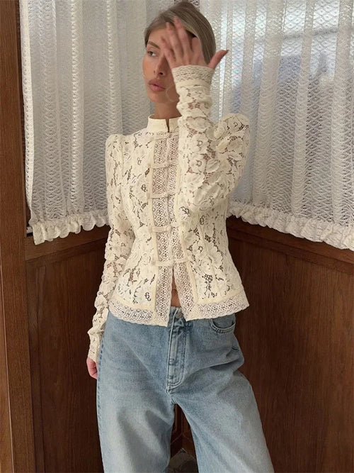 Floral Lace High Collar Blouse