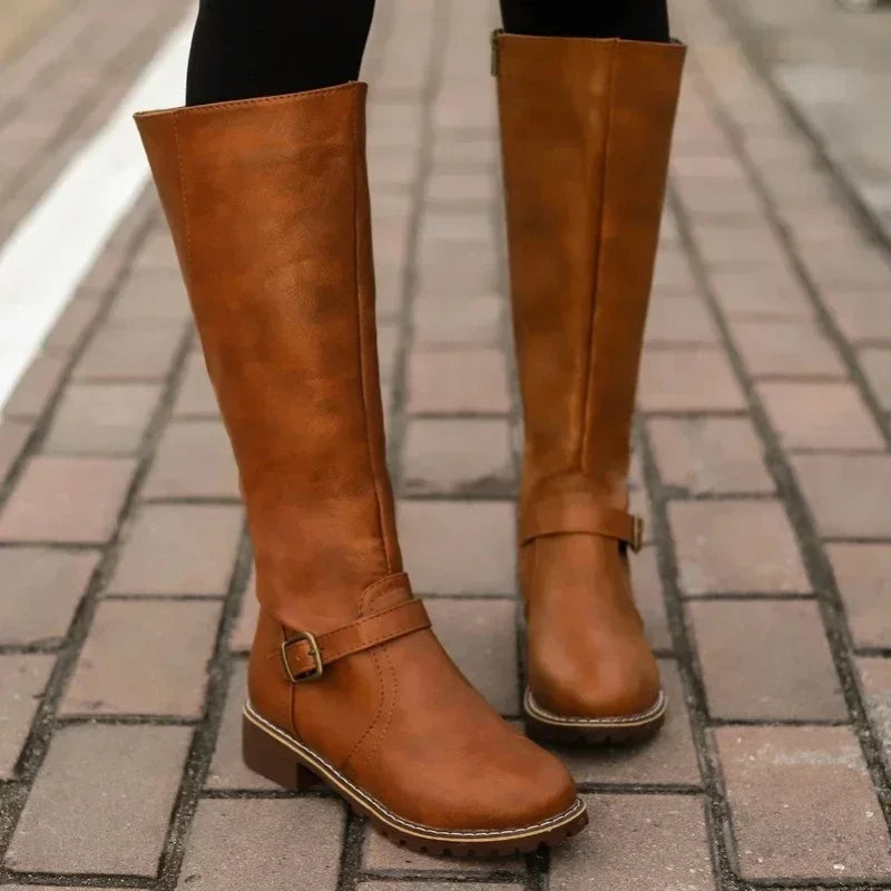 Buckle Strap Knee-High Boots