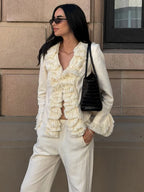 Fringe Trim V-Neck Blazer