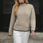 Contrast Trim Mock Neck Sweater