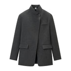 Stand Collar Plaid Blazer Jacket