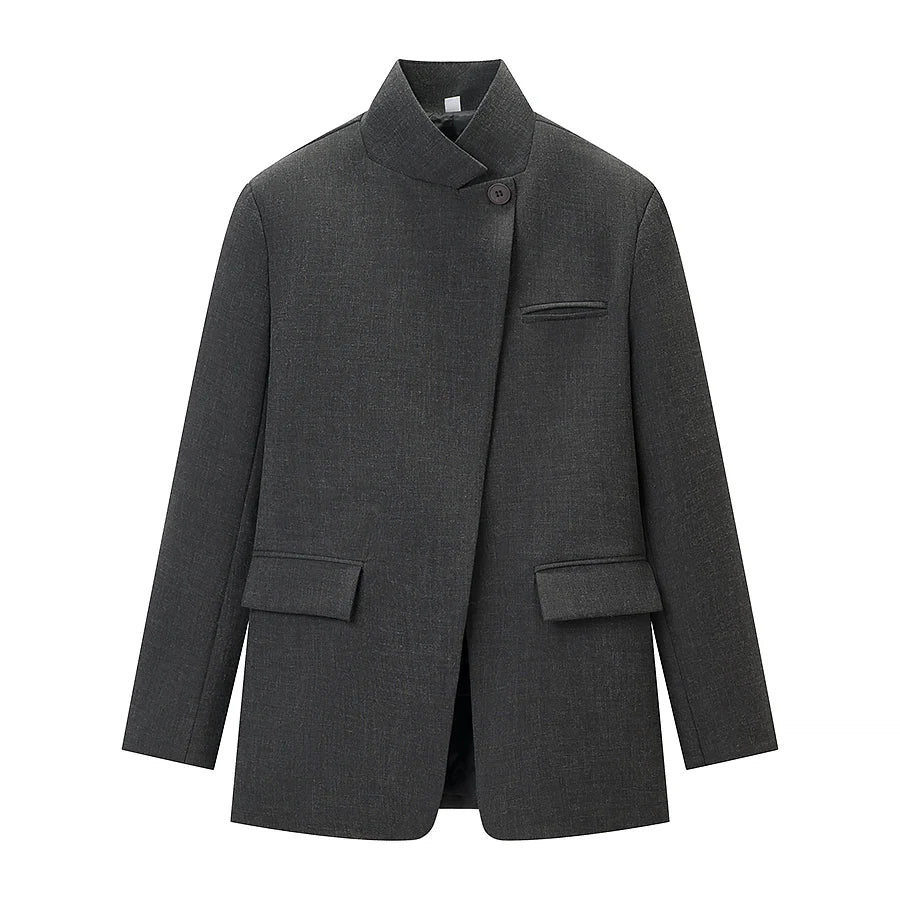 Stand Collar Plaid Blazer Jacket