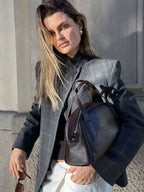 Stand Collar Plaid Blazer Jacket