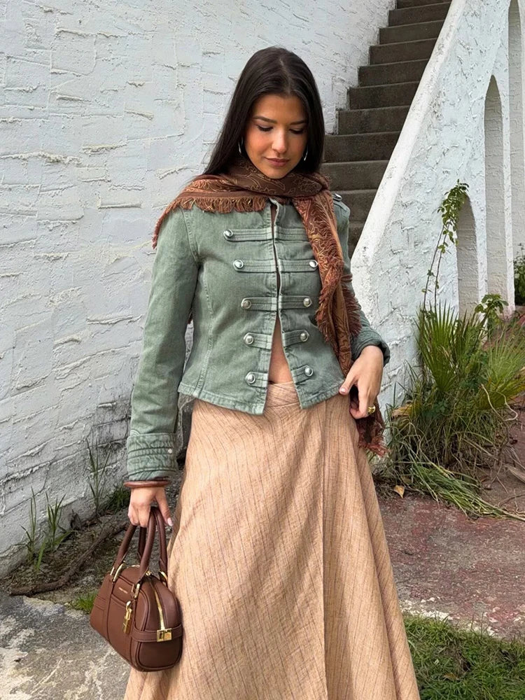 Cropped Military-Inspired Button Jacket