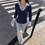 Striped Collar Layered Blouse
