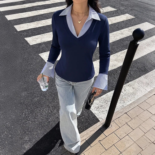 Striped Collar Layered Blouse