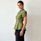 Retro Frog Closure Peplum Blouse