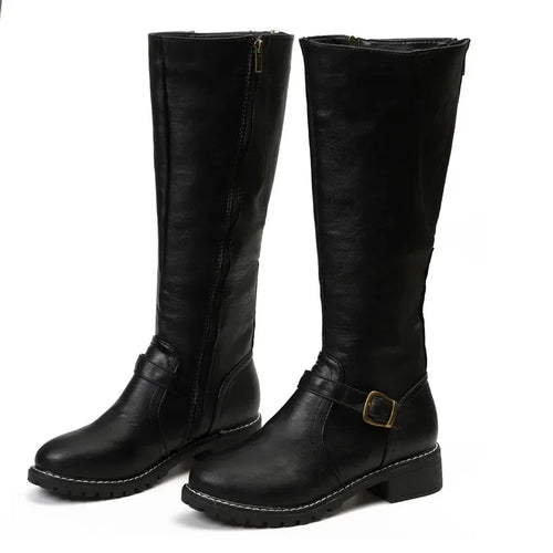 Buckle Strap Knee-High Boots
