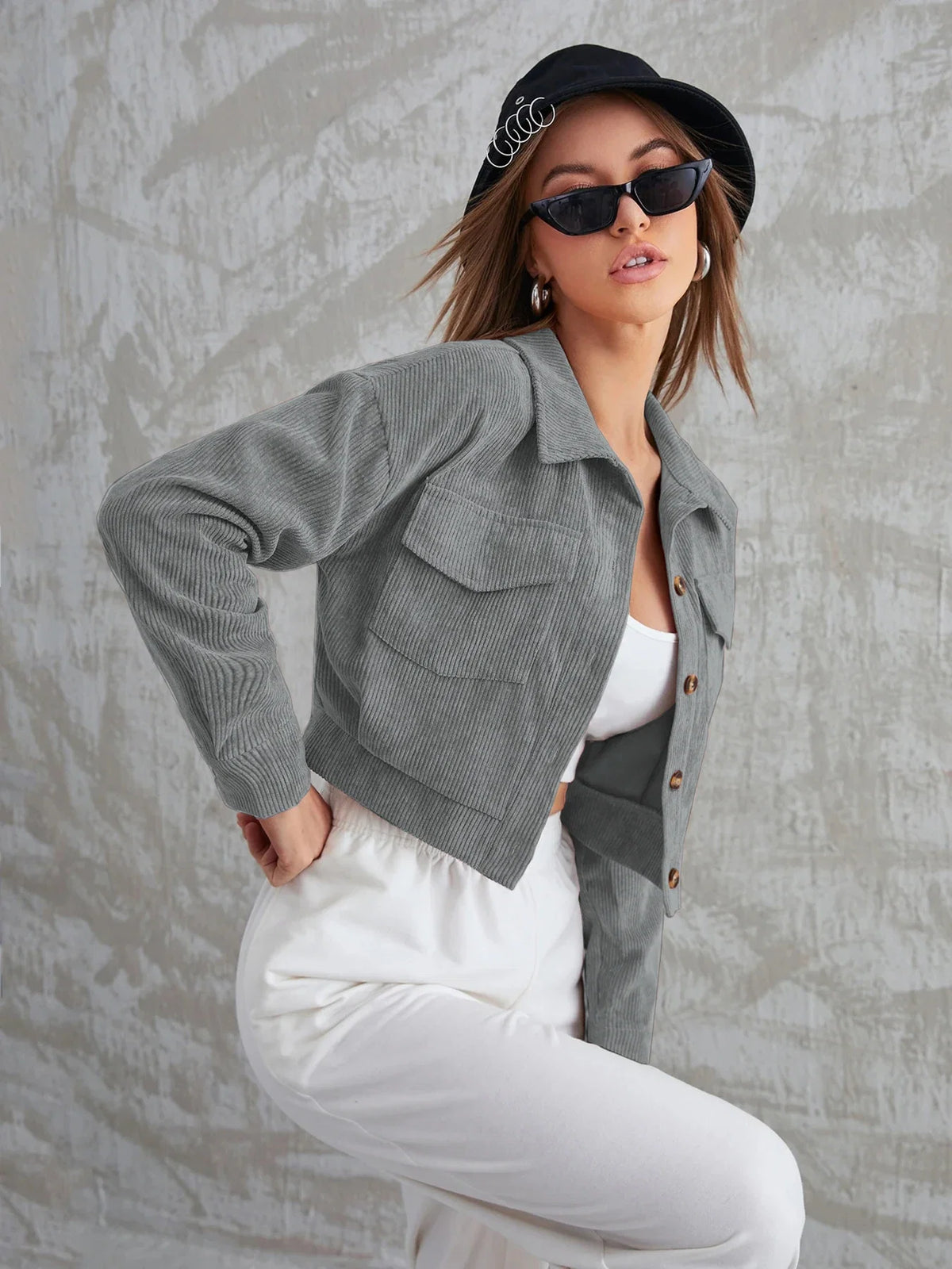 Cropped Corduroy Utility Jacket