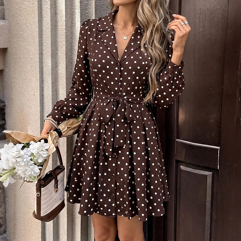 Polka Dot Self-Tie Shirt Mini Dress