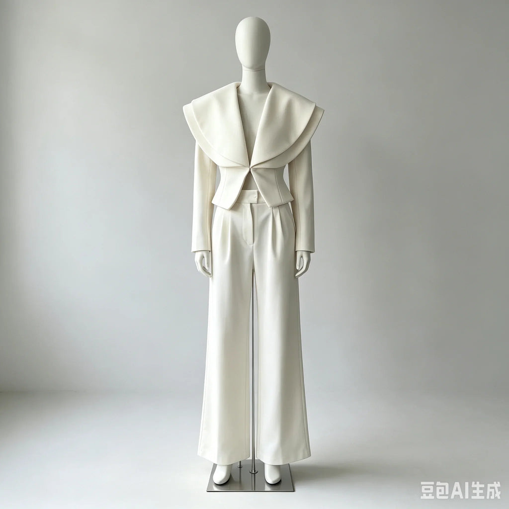 Layered Lapel Cropped Blazer Trouser Set