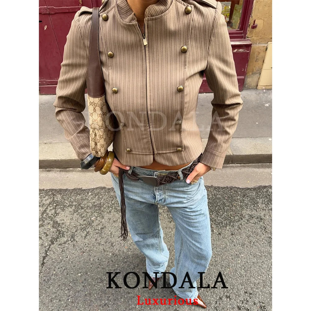 Striped Cropped Military Blazer