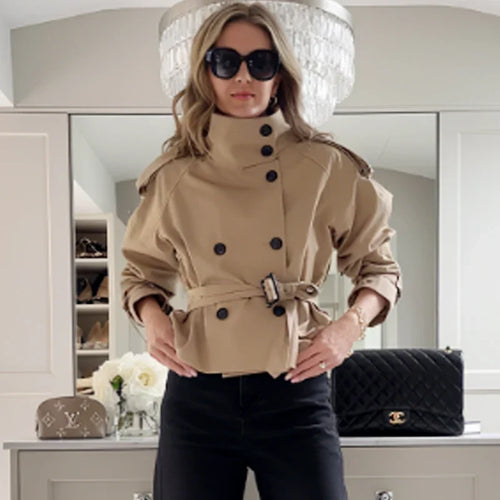 Cropped Belted Trench Jacket