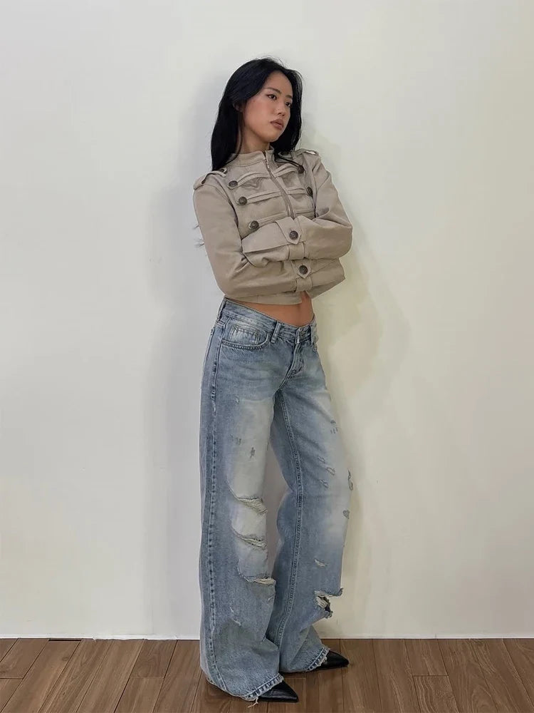 Stand Collar Cropped Jacket
