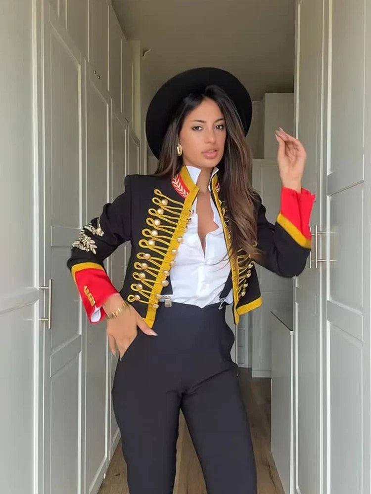 Embroidered Cropped Military Jacket