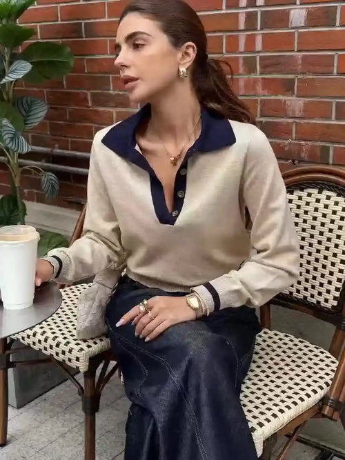Color Block Polo Knit Top