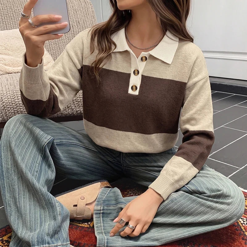 Colorblock Button Polo Sweater