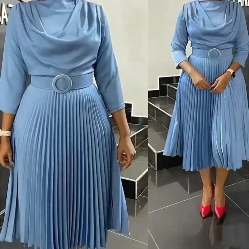 Pleated Belted Midi Dress