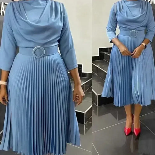 Pleated Belted Midi Dress