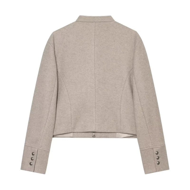 Taupe Military-Inspired Cropped Jacket