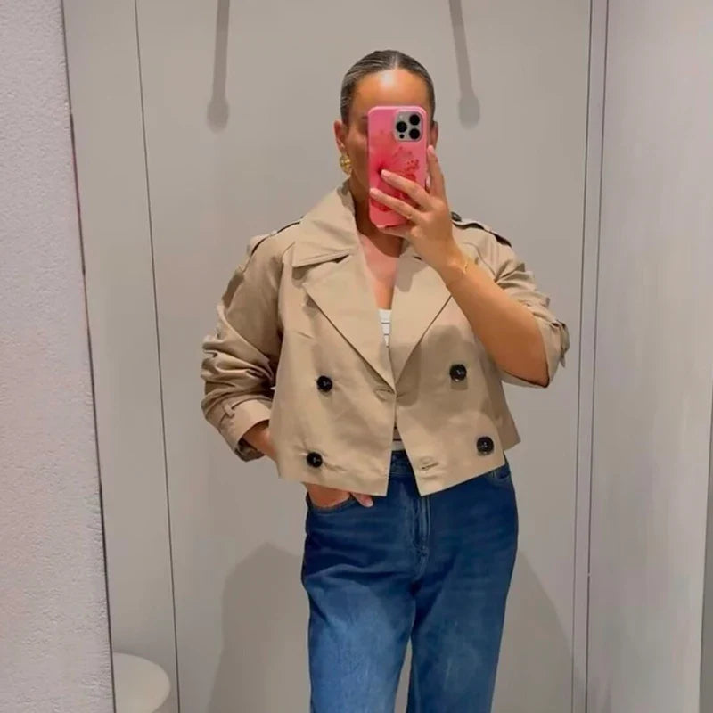 Cropped Double-Breasted Trench Jacket