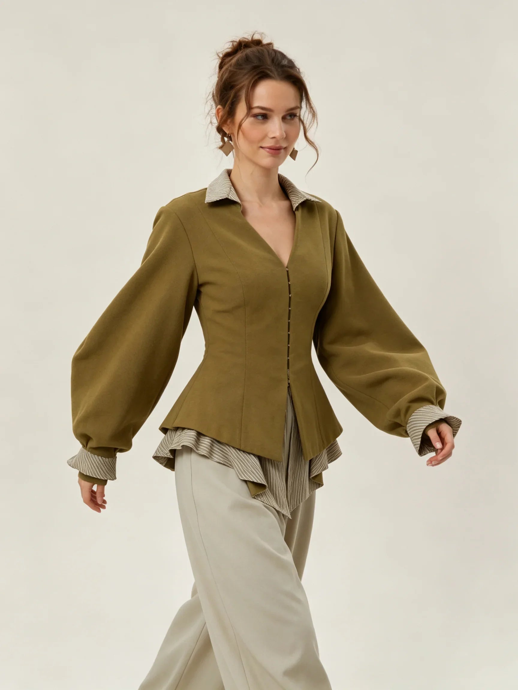 Layered Lace-Up Peplum Blouse