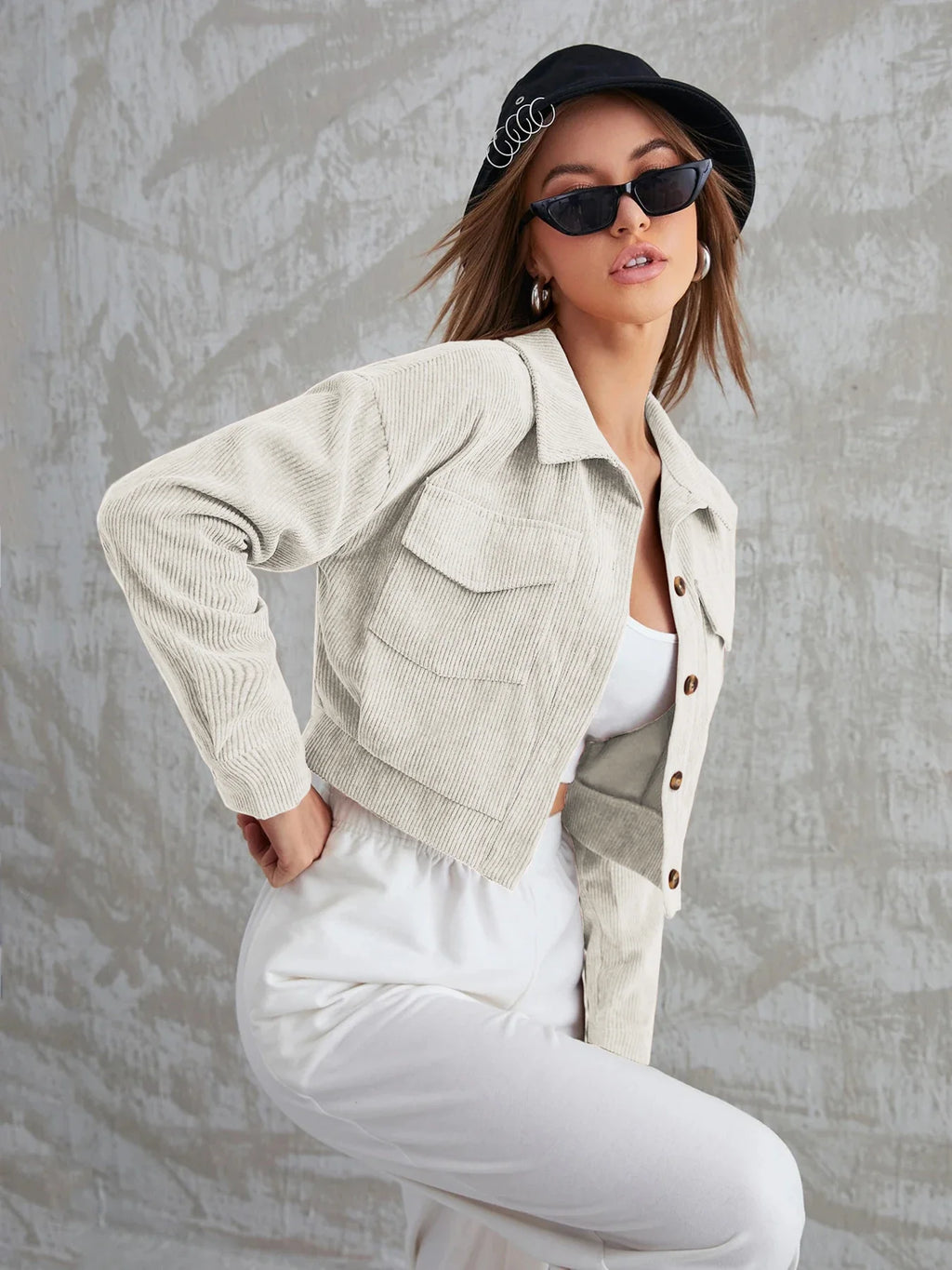 Cropped Corduroy Utility Jacket