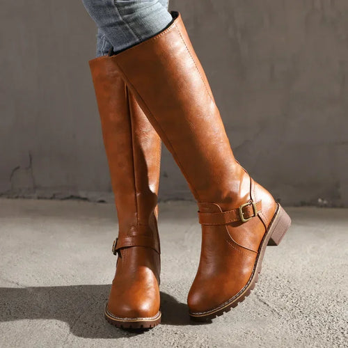 Buckle Strap Knee-High Boots