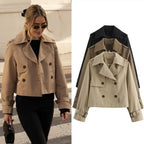 Cropped Double-Breasted Trench Jacket