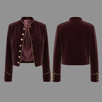 Wine Red Velvet Military-Inspired Jacket