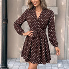 Polka Dot Self-Tie Shirt Mini Dress