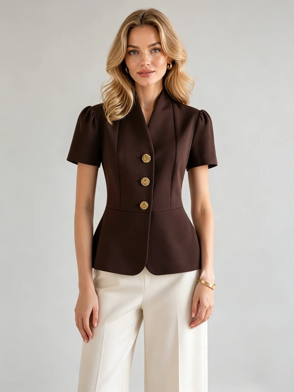 Gold Button Peplum Blazer