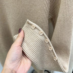 Ribbed Shoulder Button Turtleneck Sweater