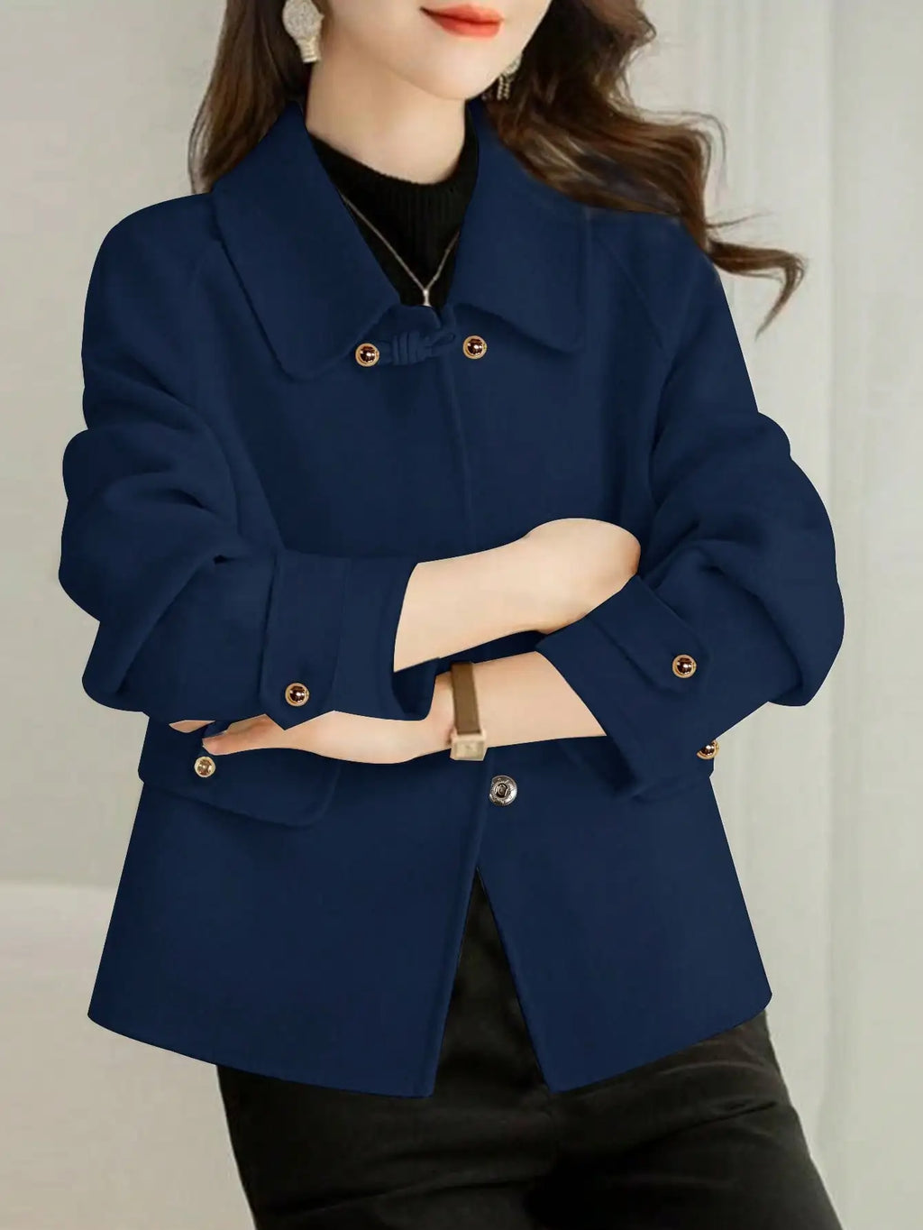 Gold-Button Frog Closure Short Coat