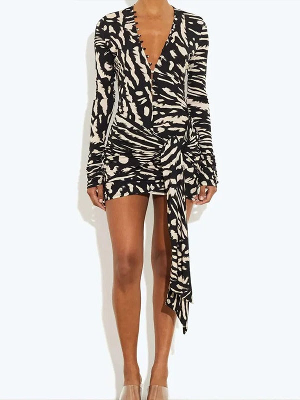 Zebra Print Wrap Mini Dress