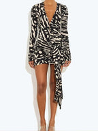 Zebra Print Wrap Mini Dress