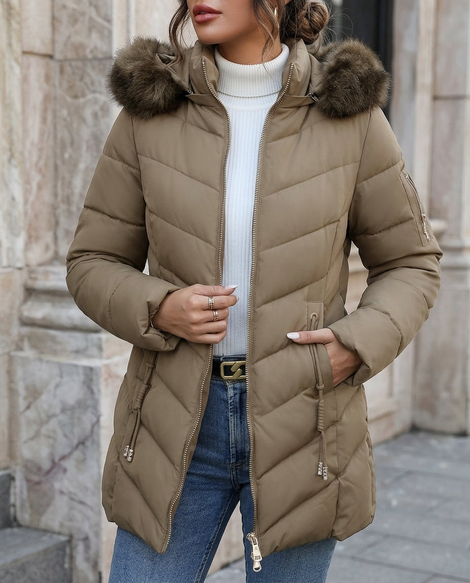 Fur Trim Hooded Puffer Coat